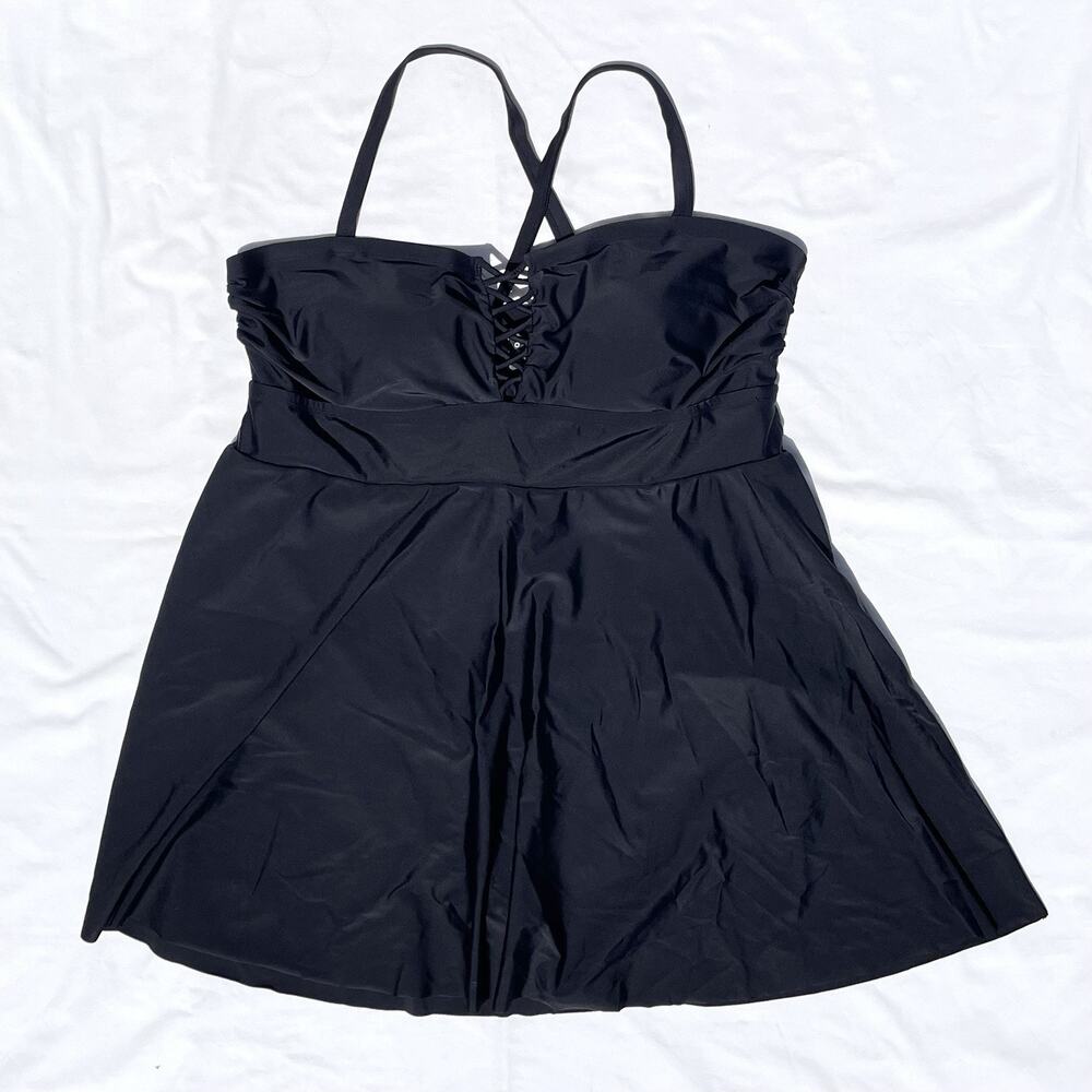 Torrid Wireless Long Lattice Swim Dress Womens Plus 3 Black 3X Swimsuit